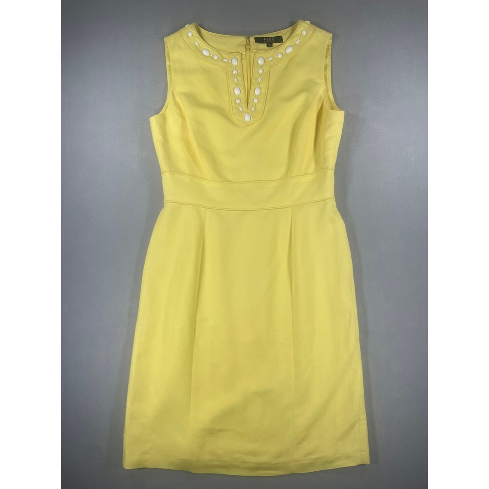 Alex Marie Yellow Linen‎ Blend Beaded Neckline Sleeveless Sheath Dress 6